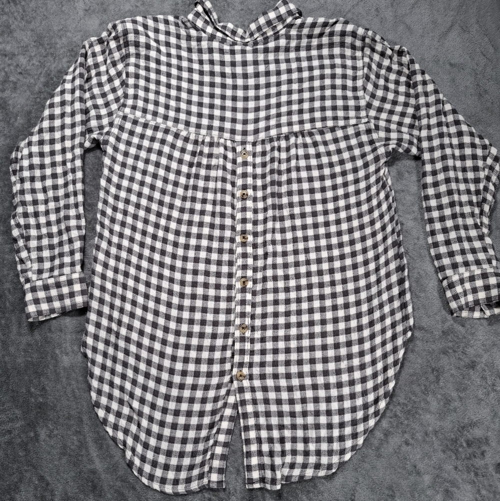 Anthropologie Isadora Button Back Tunic Gray Checkered Womens Size S Boho Chic - Picture 3 of 14